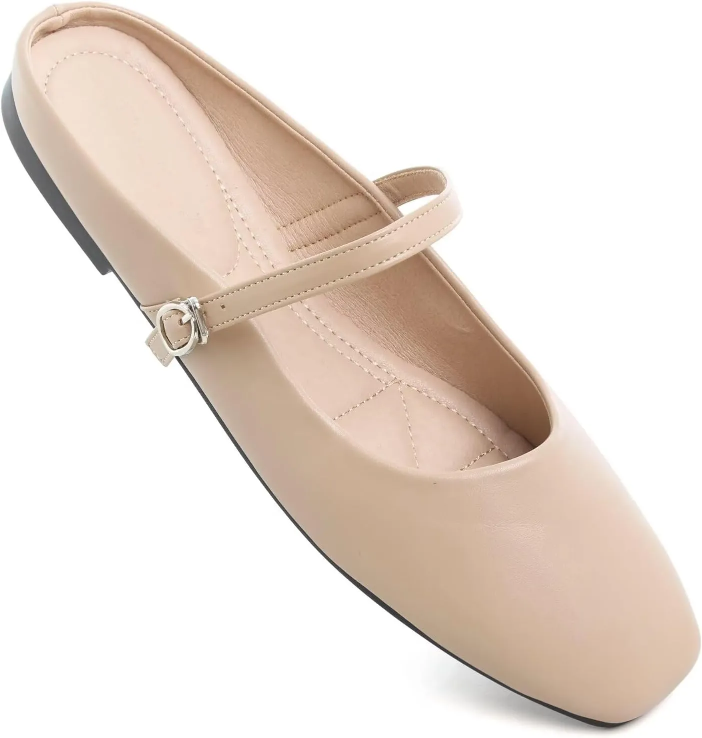HuangTaiJi Qing Women's Closed Square Toe Backless Low Heeled Mule Slippers Casual Loafers Slip on Flat Shoes
