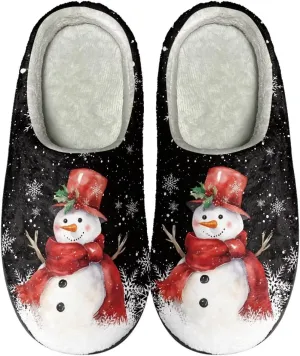 HUIACONG Christmas Snowflake Women Cozy Slippers Holly Snowman Unisex House Slipper for Outdoor Indoor Houseshoes Slip On Fuzzy House Shoes Size 11-12