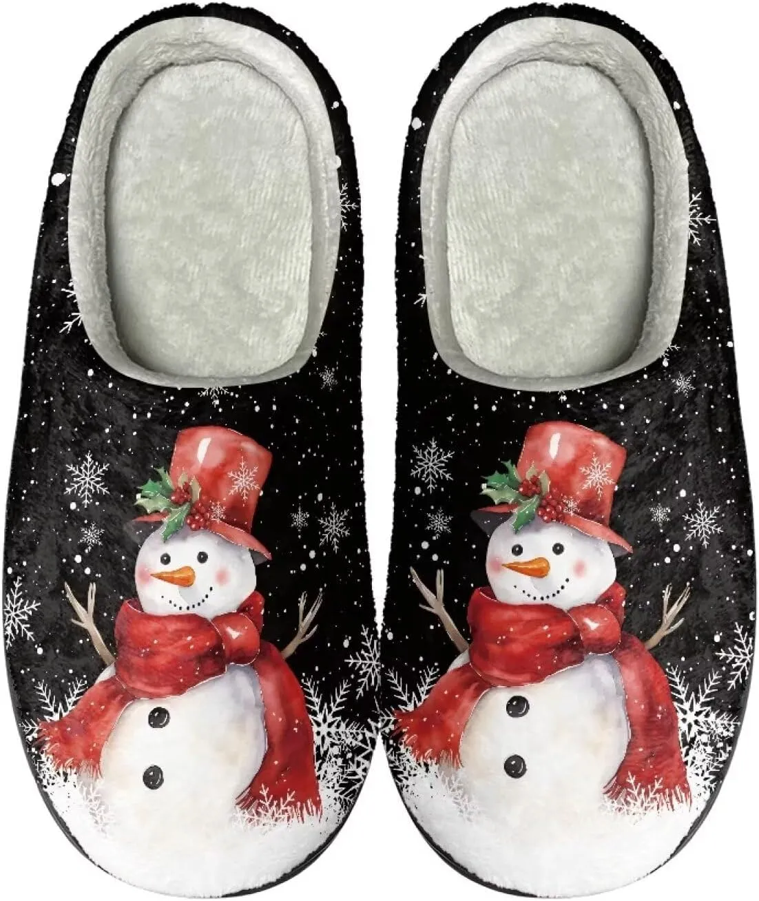 HUIACONG Christmas Snowflake Women Cozy Slippers Holly Snowman Unisex House Slipper for Outdoor Indoor Houseshoes Slip On Fuzzy House Shoes Size 11-12
