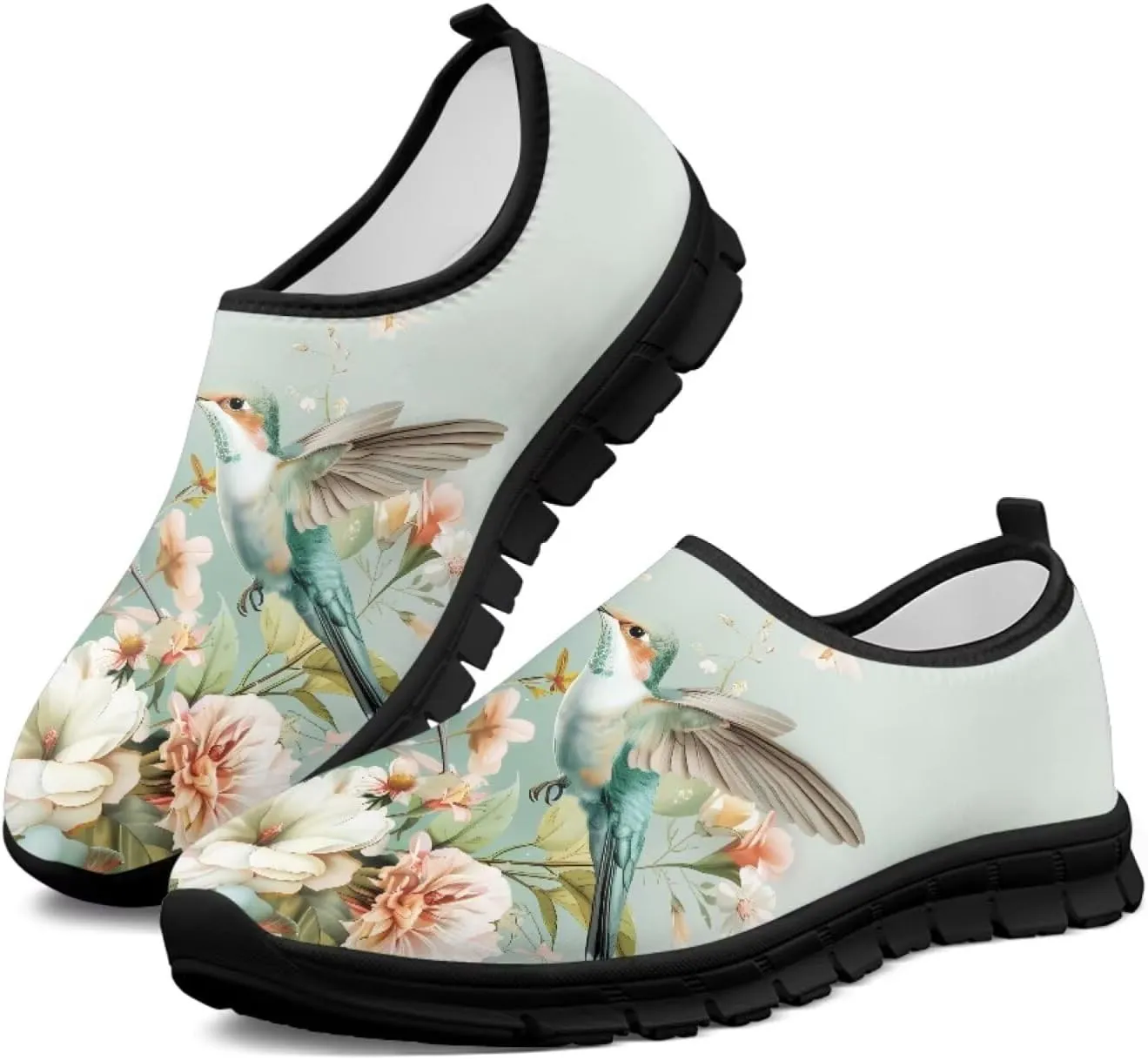 Hummingbirds Print Soft Loafers for Women Casual Trekking Mesh Shoes Non-Slip Walking Flat Shoes for All Seasons
