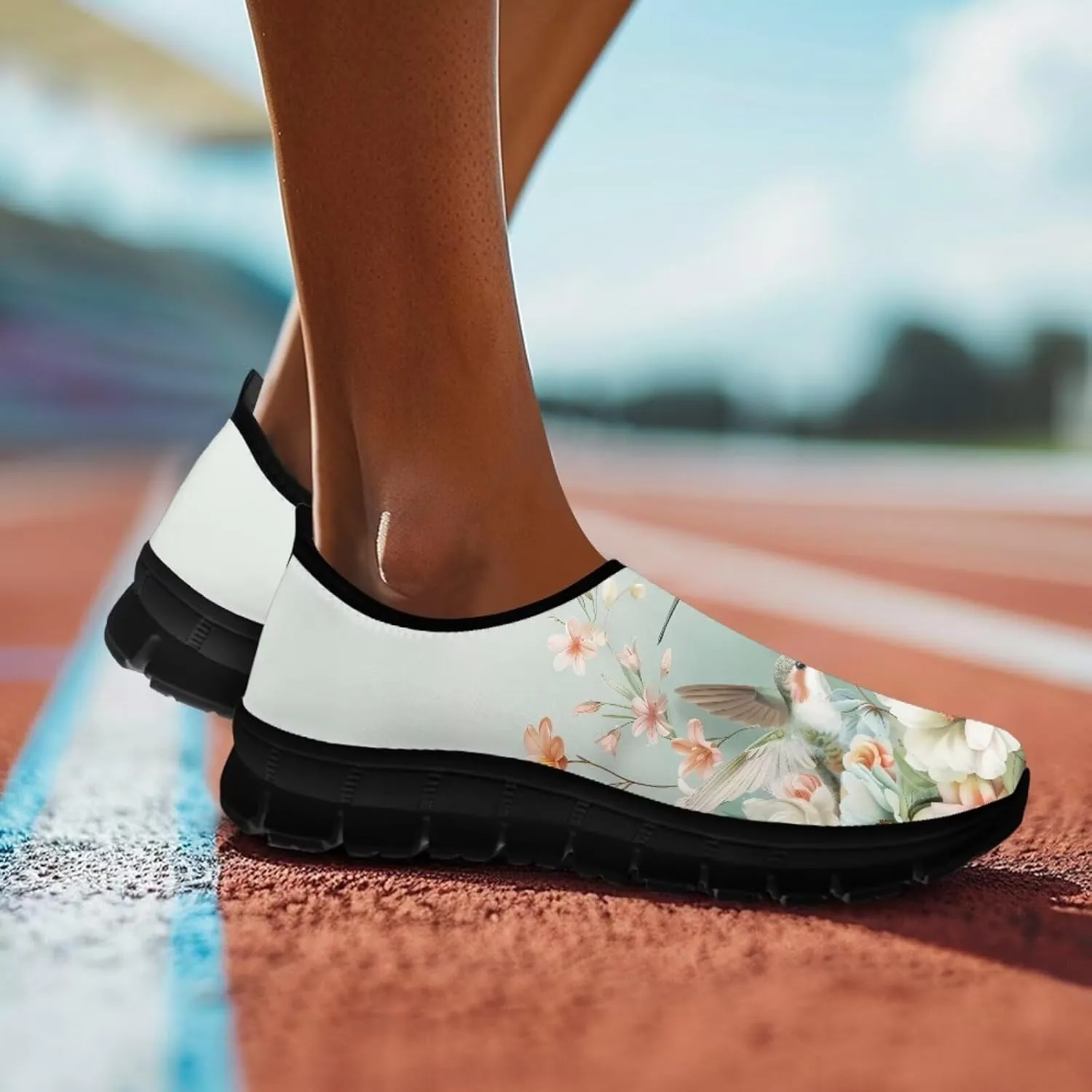 Hummingbirds Print Soft Loafers for Women Casual Trekking Mesh Shoes Non-Slip Walking Flat Shoes for All Seasons