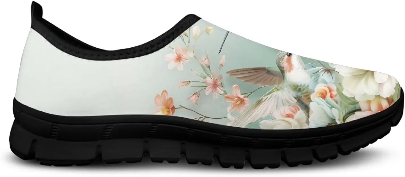 Hummingbirds Print Soft Loafers for Women Casual Trekking Mesh Shoes Non-Slip Walking Flat Shoes for All Seasons