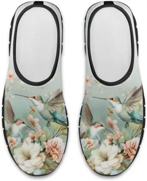 Hummingbirds Print Soft Loafers for Women Casual Trekking Mesh Shoes Non-Slip Walking Flat Shoes for All Seasons
