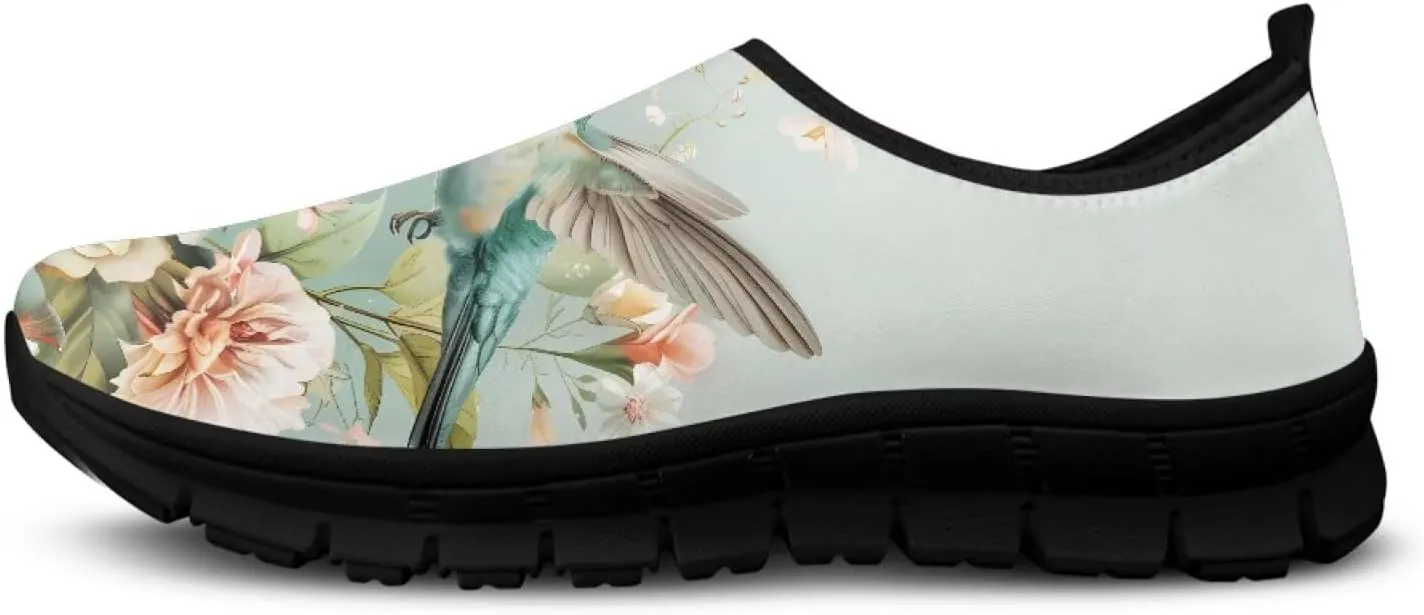 Hummingbirds Print Soft Loafers for Women Casual Trekking Mesh Shoes Non-Slip Walking Flat Shoes for All Seasons