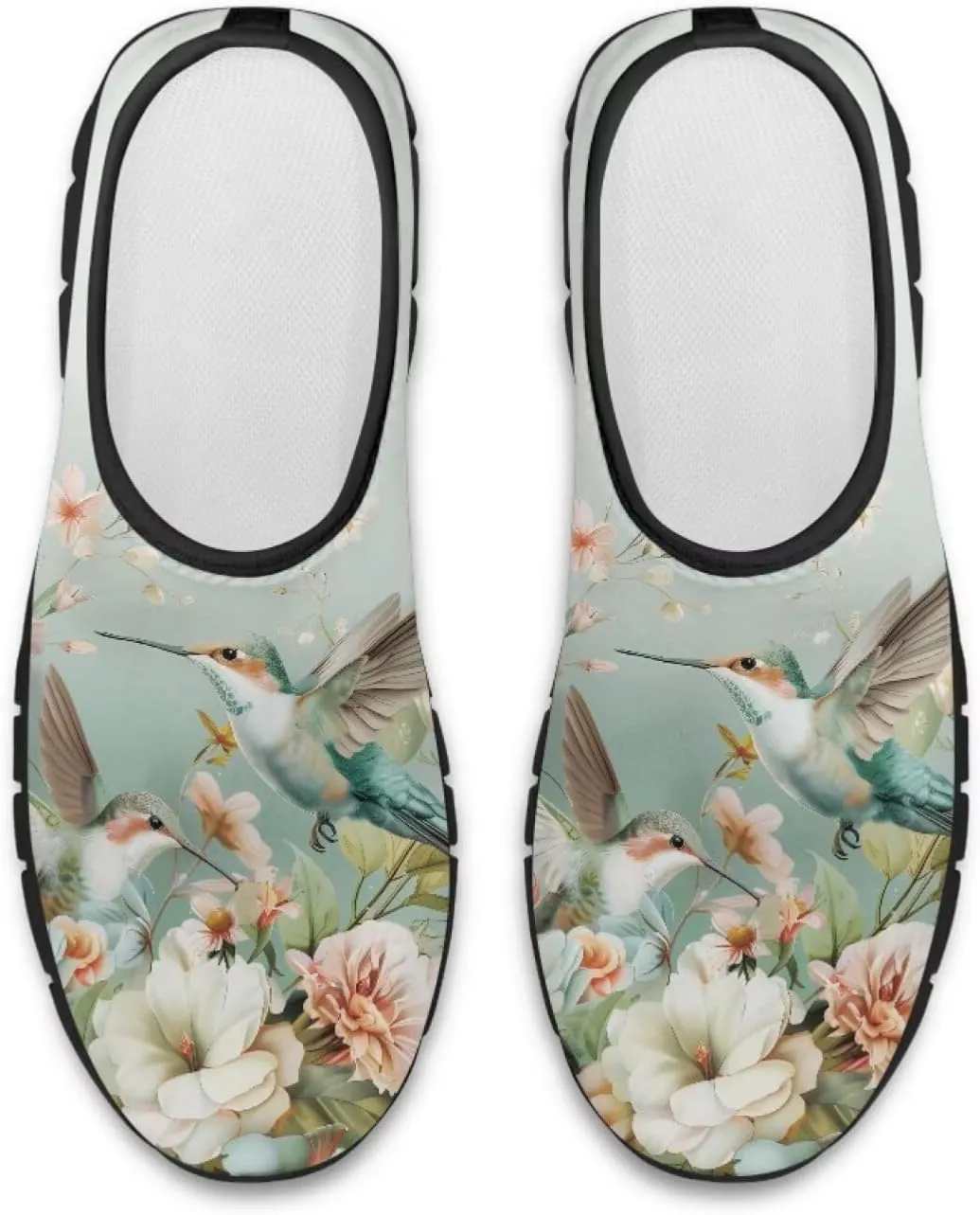 Hummingbirds Print Soft Loafers for Women Casual Trekking Mesh Shoes Non-Slip Walking Flat Shoes for All Seasons