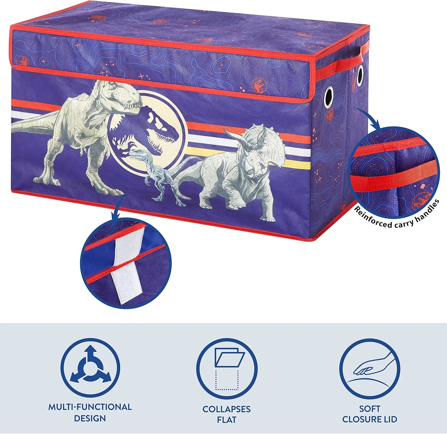 Idea Nuova Jurassic World Dinosaur Collapsible Children’s Toy Storage Trunk, Durable with Soft Lid, 28.5x14.5 x16