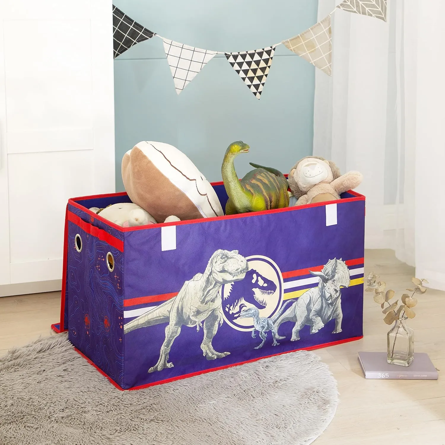Idea Nuova Jurassic World Dinosaur Collapsible Children’s Toy Storage Trunk, Durable with Soft Lid, 28.5x14.5 x16