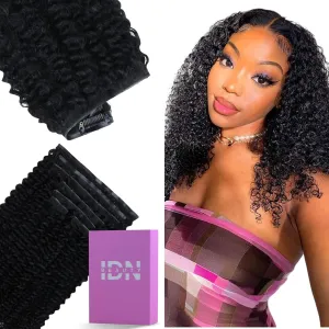 IDN BEAUTY 5 2 Invisi Edge Seamless Clip in Hair Extensions Human Hair Combo Pack, Kinky Curly 14 Inch 110g 5pcs invisible Edge and 2pcs Seamless Clip ins for Black Women Natural Black No Leave Out