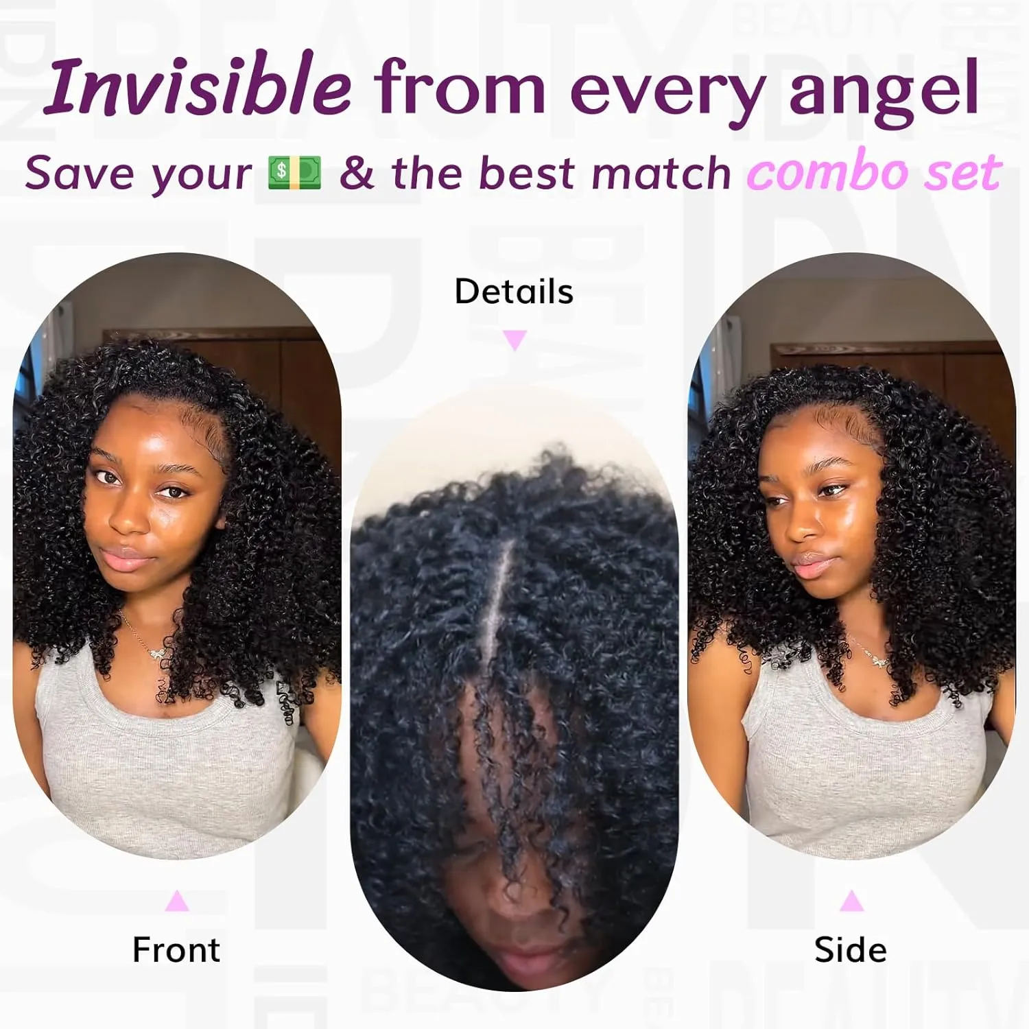 IDN BEAUTY 5 2 Invisi Edge Seamless Clip in Hair Extensions Human Hair Combo Pack, Kinky Curly 14 Inch 110g 5pcs invisible Edge and 2pcs Seamless Clip ins for Black Women Natural Black No Leave Out