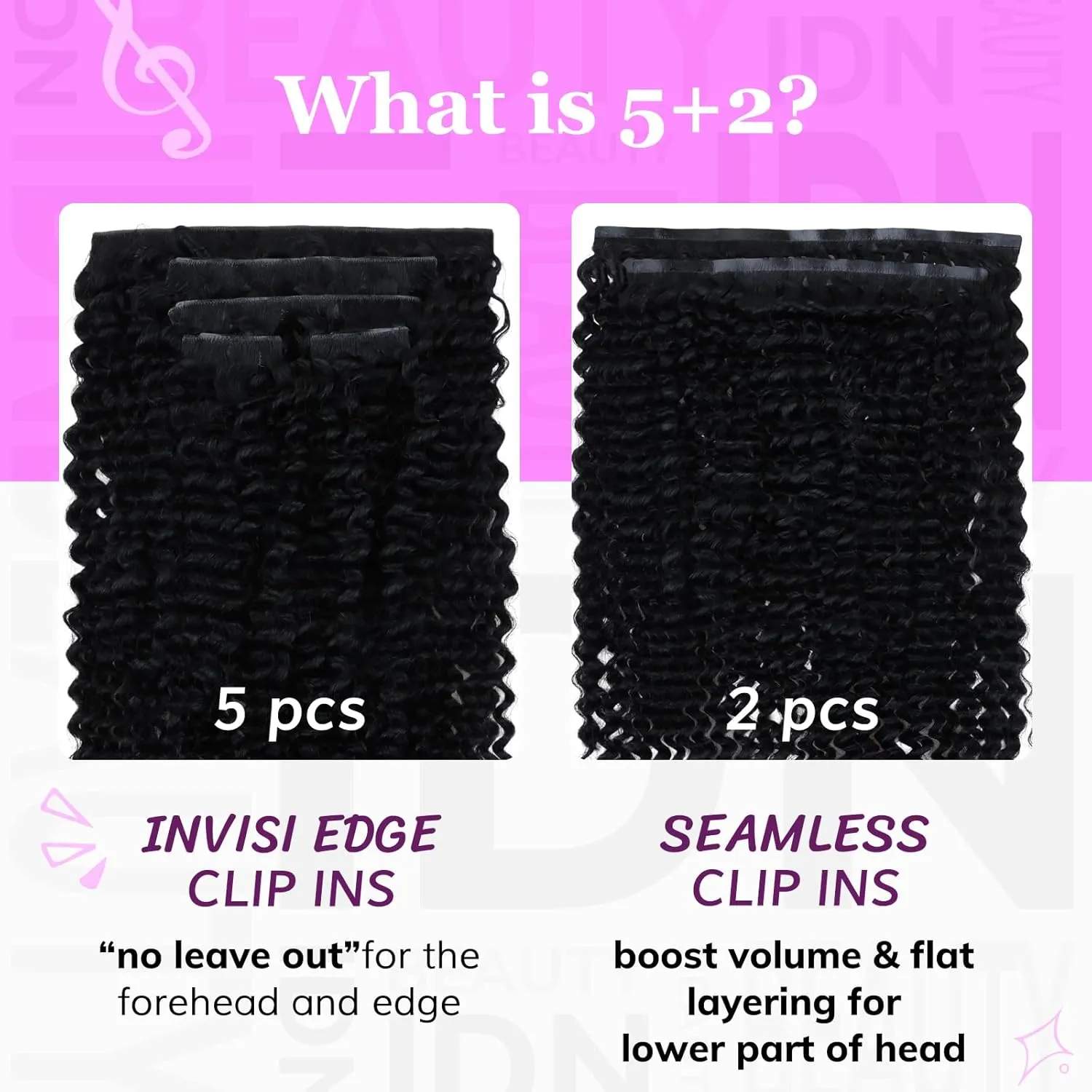 IDN BEAUTY 5 2 Invisi Edge Seamless Clip in Hair Extensions Human Hair Combo Pack, Kinky Curly 14 Inch 110g 5pcs invisible Edge and 2pcs Seamless Clip ins for Black Women Natural Black No Leave Out