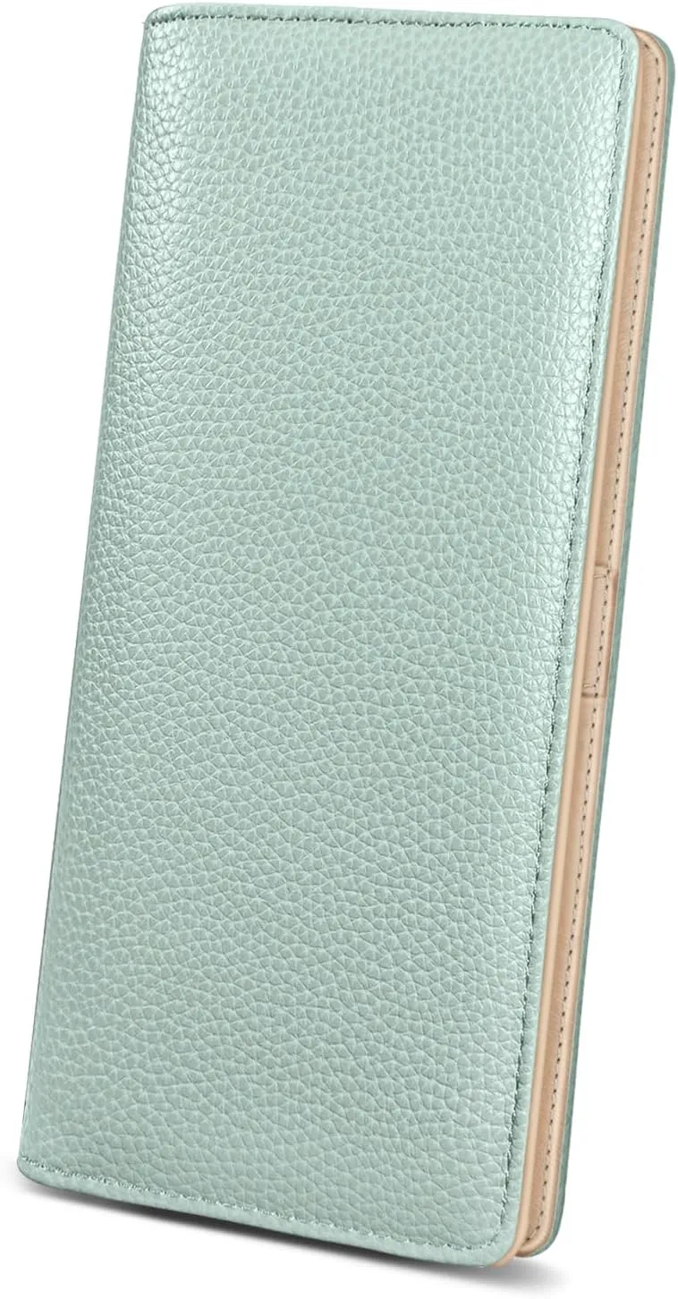 Immaturus Womens Wallet, Green Slim Thin RFID Blocking Card Wallets, Bifold PU Leather Credit Card Holder Organizer, Cute Cash Clutch Long Billfold with Zipper Coin Pocket Ladies Girls Gift