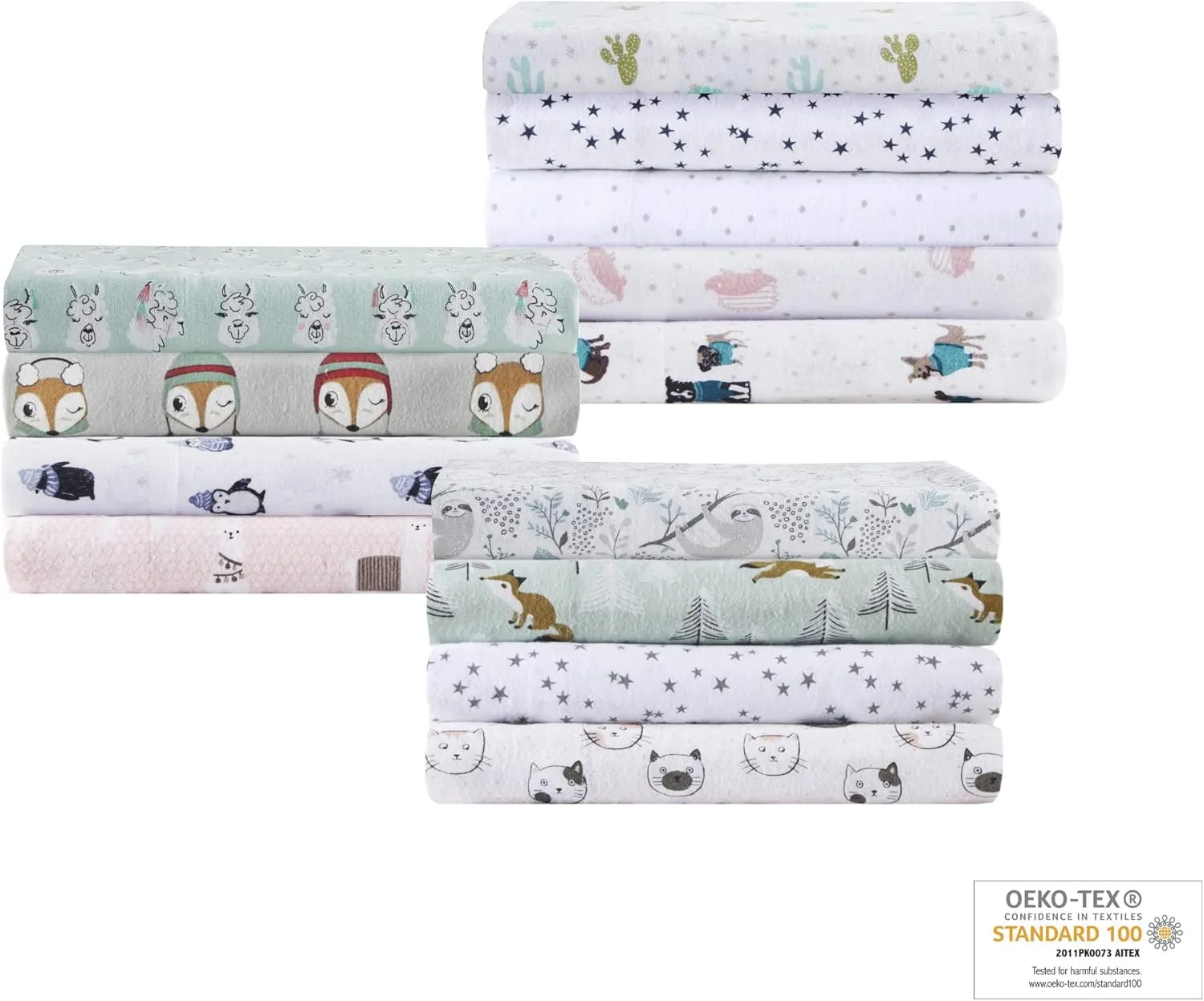 Intelligent Design Cozy Soft 100% Cotton Flannel Print Animals Stars Cute Warm, Ultra Soft Cold Weather Sheet Set Bedding, Twin XL, Grey Sloths 3 Piece