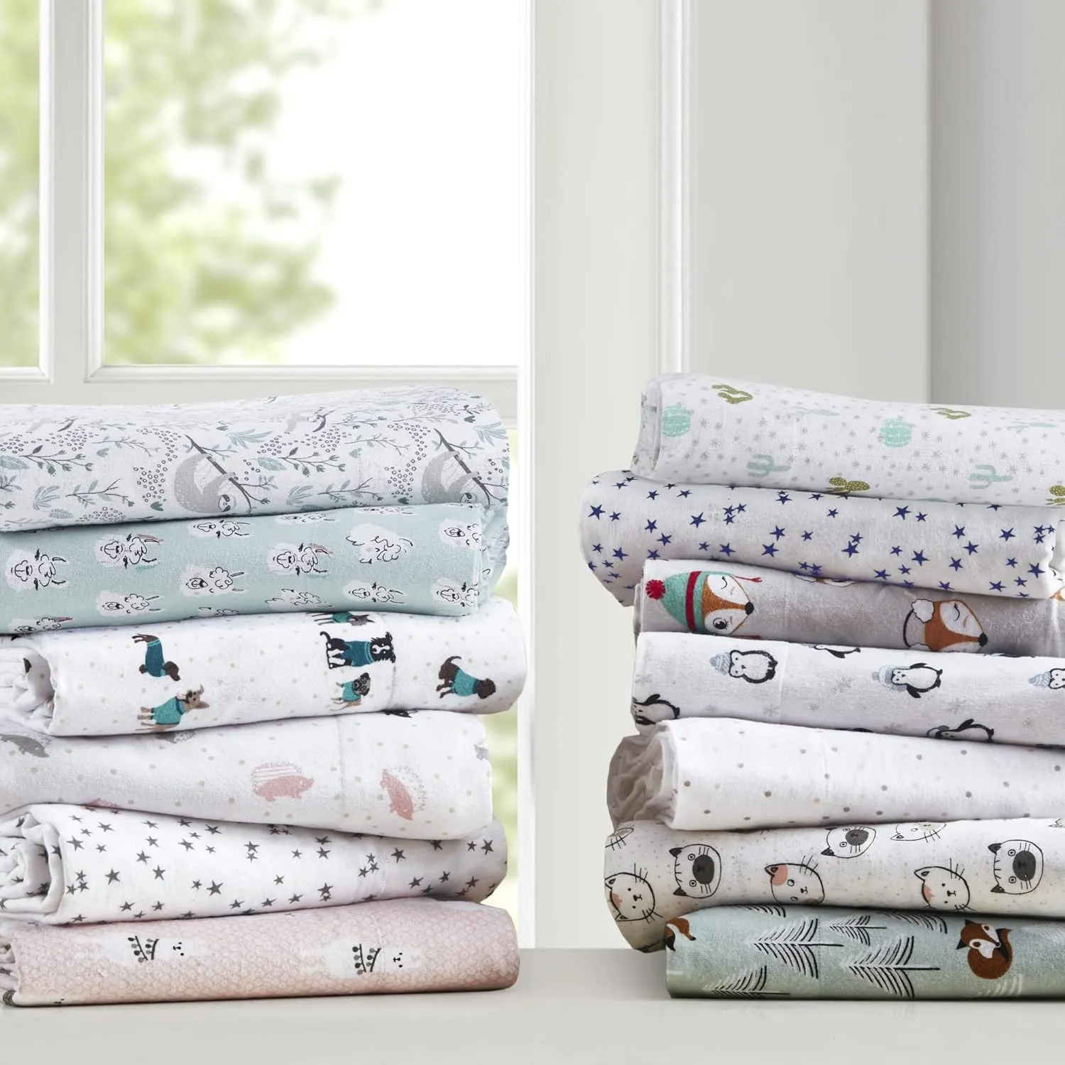 Intelligent Design Cozy Soft 100% Cotton Flannel Print Animals Stars Cute Warm, Ultra Soft Cold Weather Sheet Set Bedding, Twin XL, Grey Sloths 3 Piece