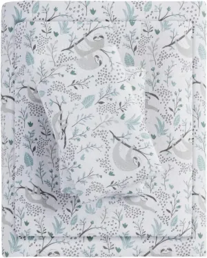 Intelligent Design Cozy Soft 100% Cotton Flannel Print Animals Stars Cute Warm, Ultra Soft Cold Weather Sheet Set Bedding, Twin XL, Grey Sloths 3 Piece