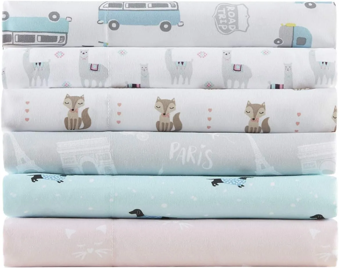 Intelligent Design Microfiber Cozy Bed Sheet Set, Modern All Season Bedding & Pillowcases, Premium 14" Elastic Pocket Fits up to 16" Mattress, Queen Grey Llamas 4 Piece