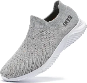 INYO Men Walking Shoes Slip on Shoe Lightweight Trainers Running Sneaker Gym Fitness Sport Shoes Casual Working Jogging Outdoor，Gray 8.5