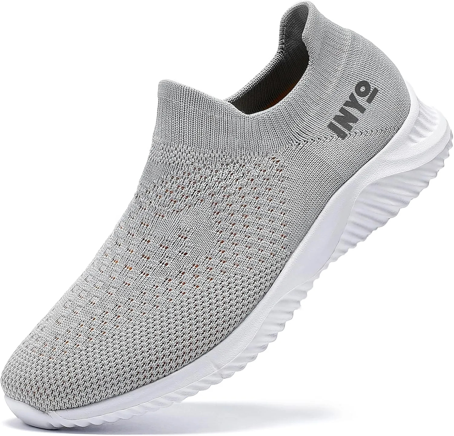 INYO Men Walking Shoes Slip on Shoe Lightweight Trainers Running Sneaker Gym Fitness Sport Shoes Casual Working Jogging Outdoor，Gray 8.5