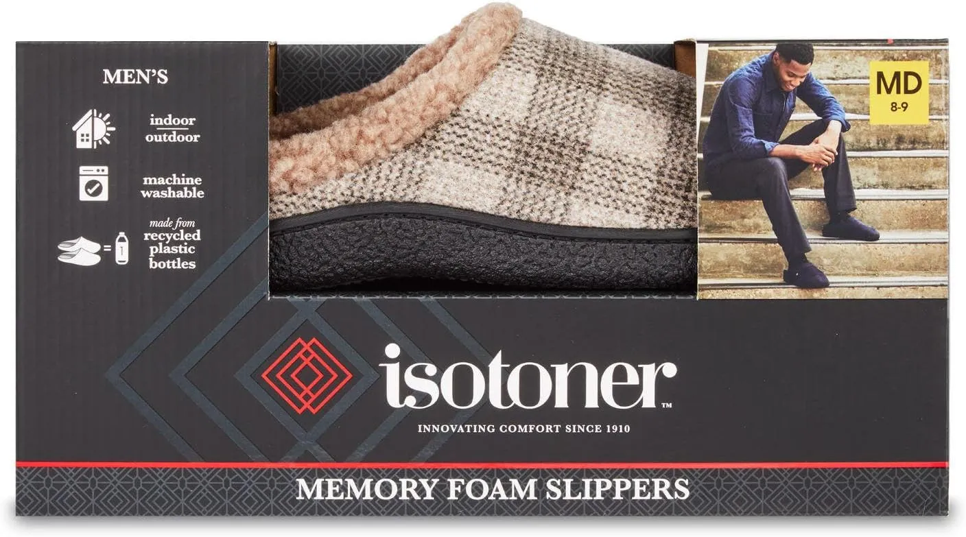 isotoner Men's Classic Comfort Memory Foam Slip-on Hoodback Slipper, Warm Slippers for Men, House Shoes for Indoor Outdoor