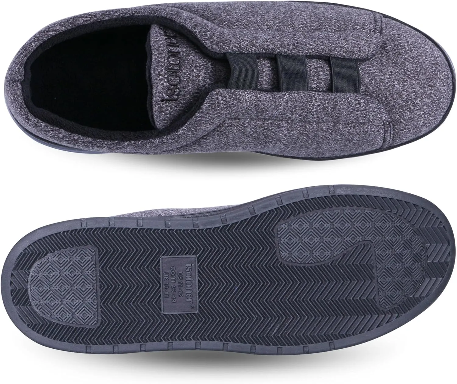 isotoner Men's Heathered Knit Brady Closed Back Slipper-Moisture-Wicking with Gel Infused Memory Foam