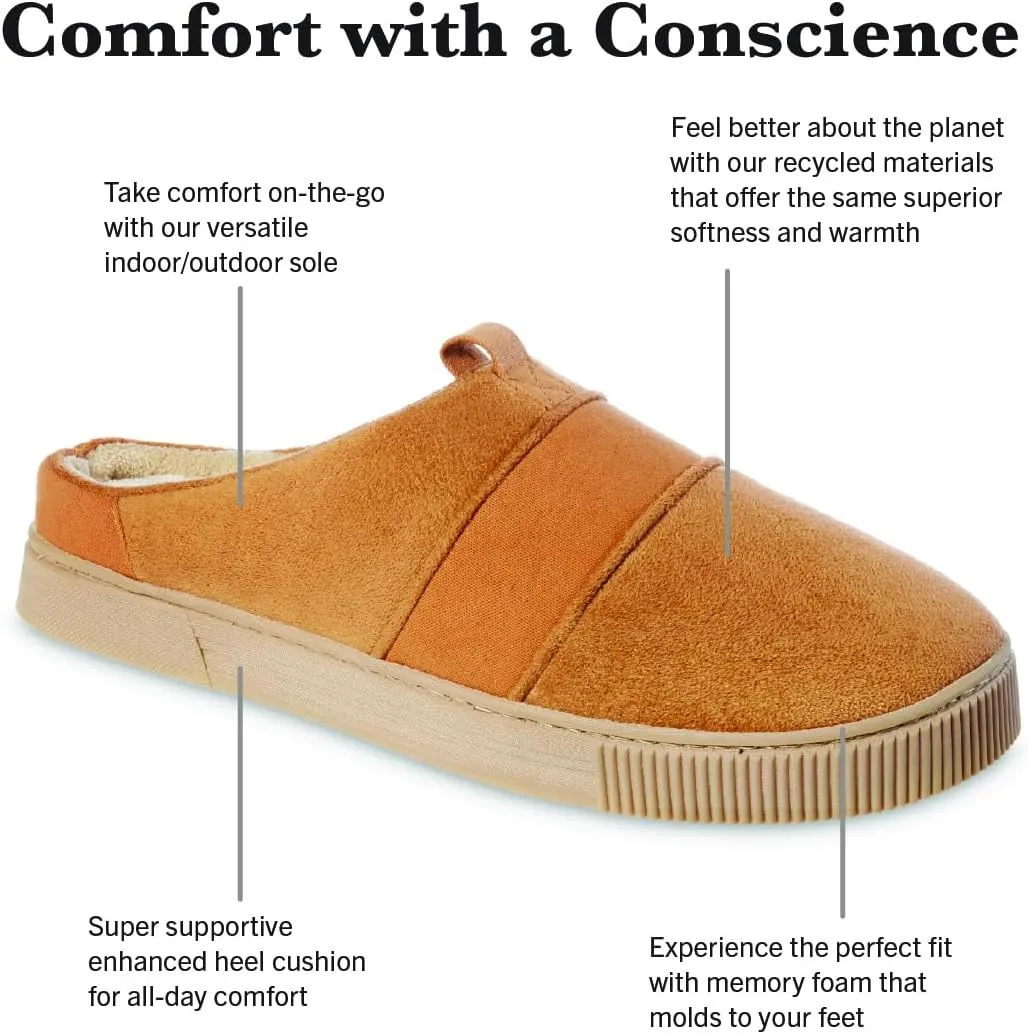 isotoner Men's Microsuede and Canvas Hoodback Slipper: Indoor/Outdoor, Memory Foam, Machine Washable