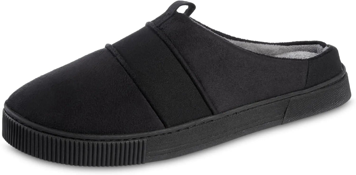 isotoner Men's Microsuede and Canvas Hoodback Slipper: Indoor/Outdoor, Memory Foam, Machine Washable