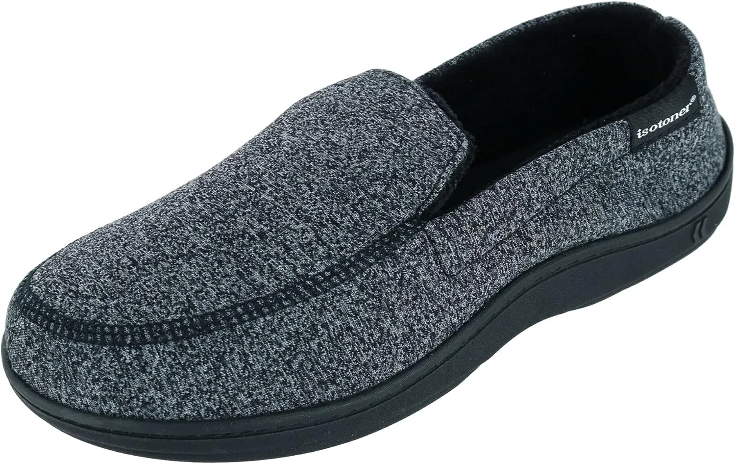isotoner Men's Sport Knit Ethan Moccasin, Black, 13-14