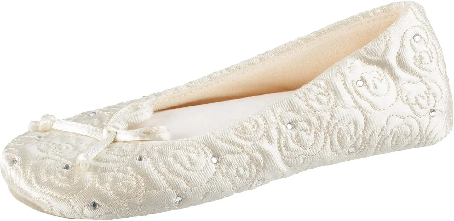 Isotoner Women's Ballerina Slippers with Terry Lined and Rose Quilt Ballet Flat