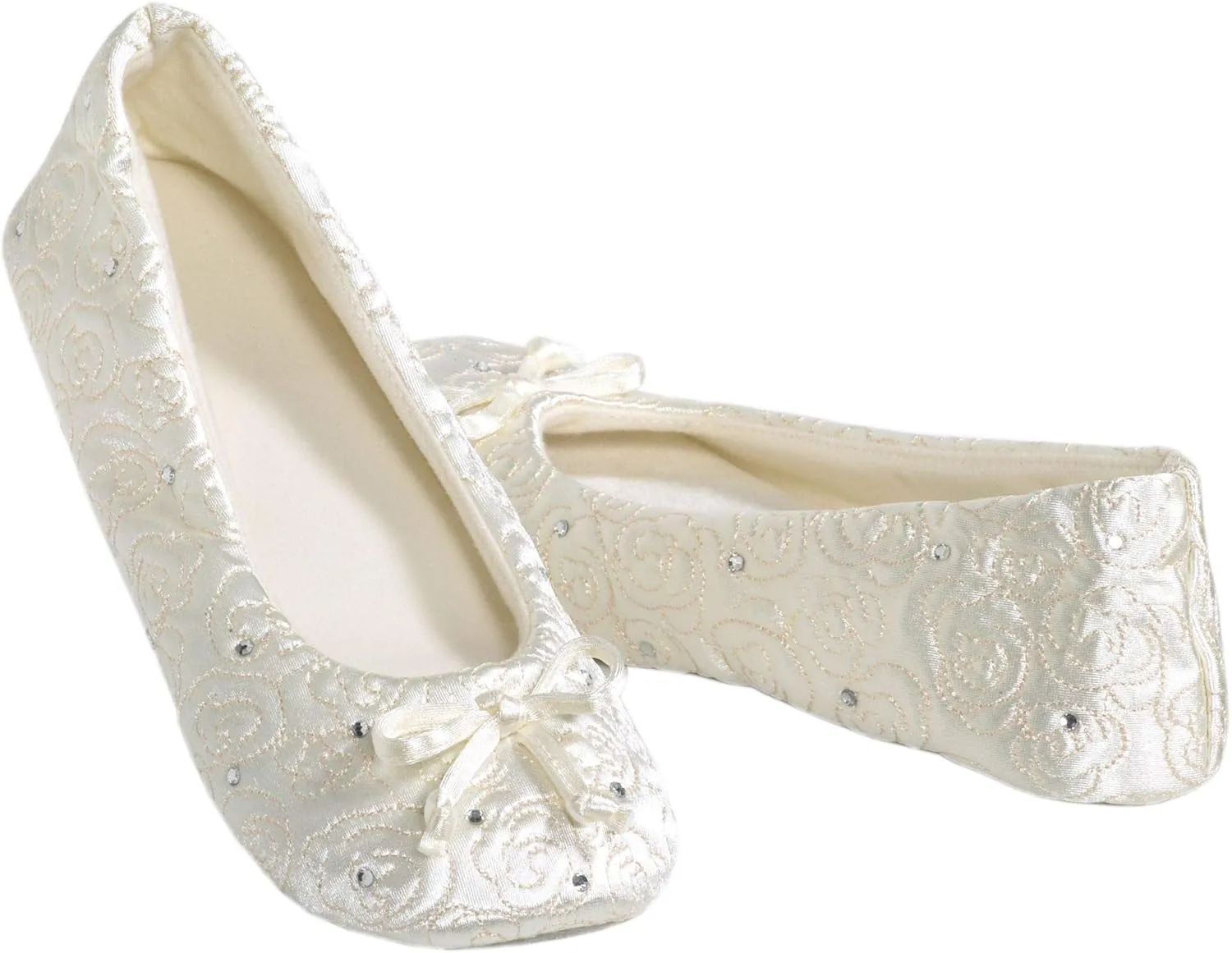 Isotoner Women's Ballerina Slippers with Terry Lined and Rose Quilt Ballet Flat