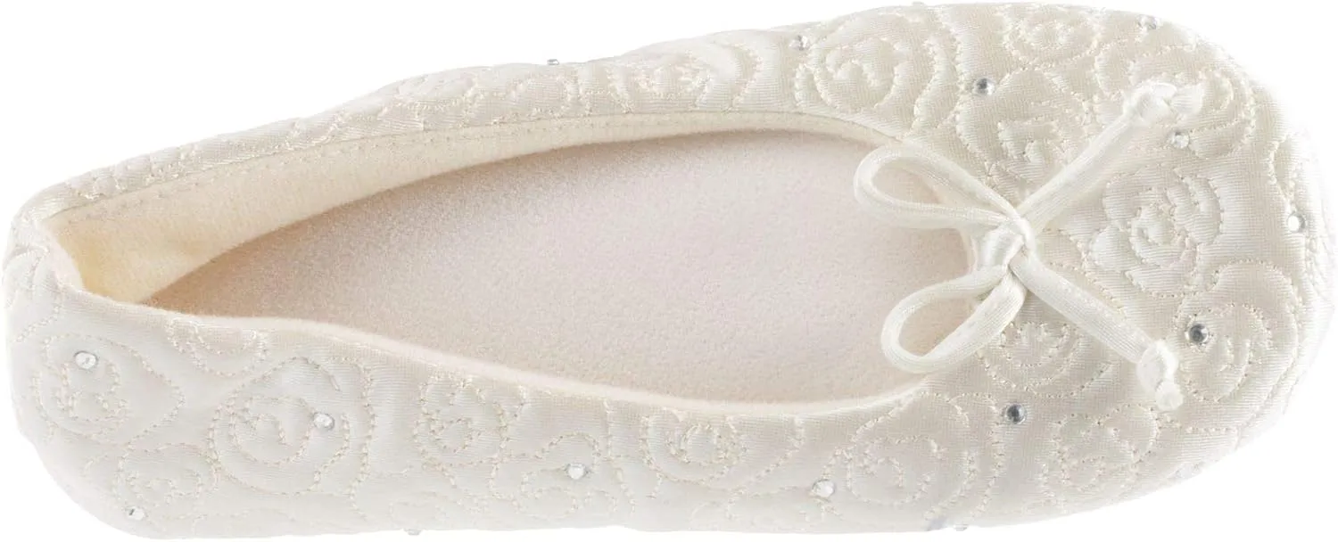 Isotoner Women's Ballerina Slippers with Terry Lined and Rose Quilt Ballet Flat