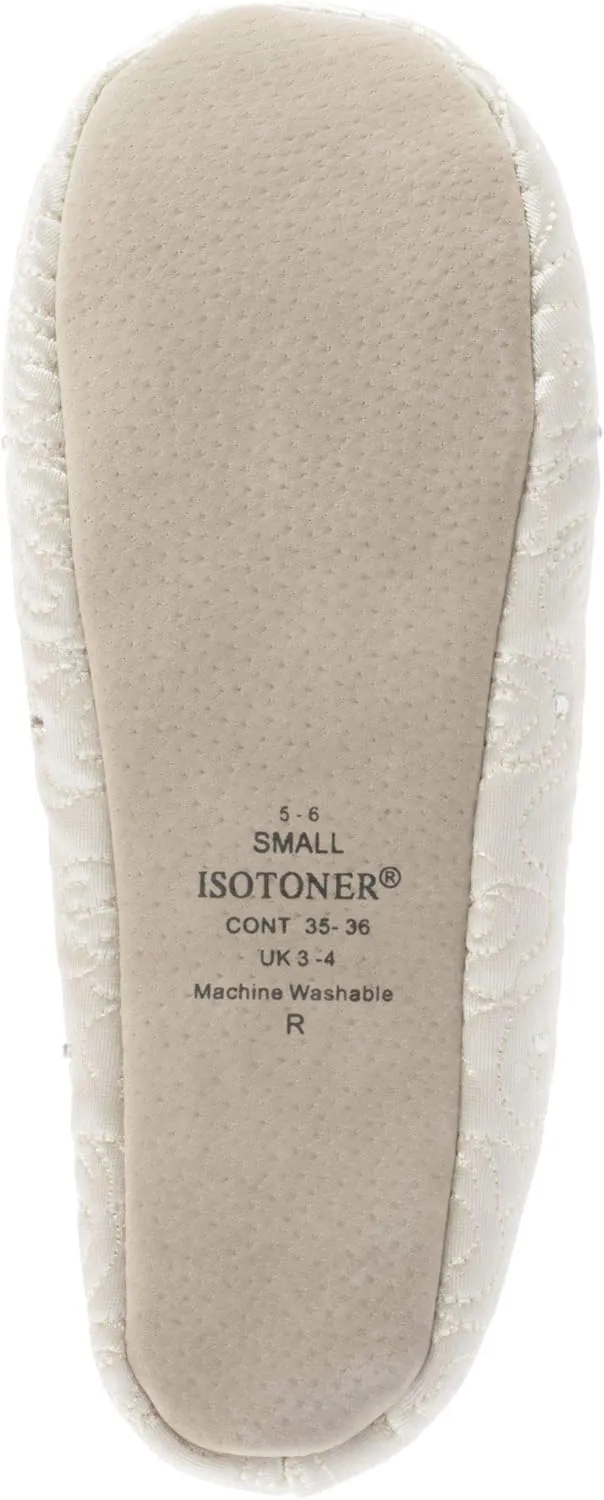 Isotoner Women's Ballerina Slippers with Terry Lined and Rose Quilt Ballet Flat