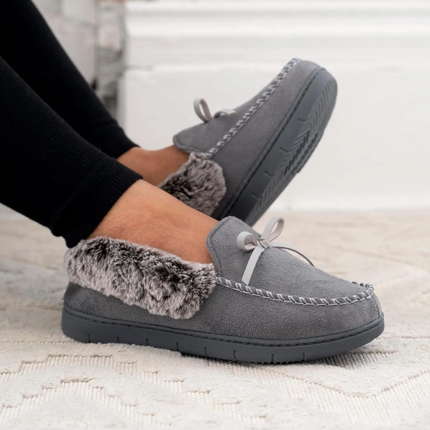 isotoner Women's Microsuede Moccasin Slippers Non-Slip, Indoor/Outdoor, Memory Foam, Machine Washable