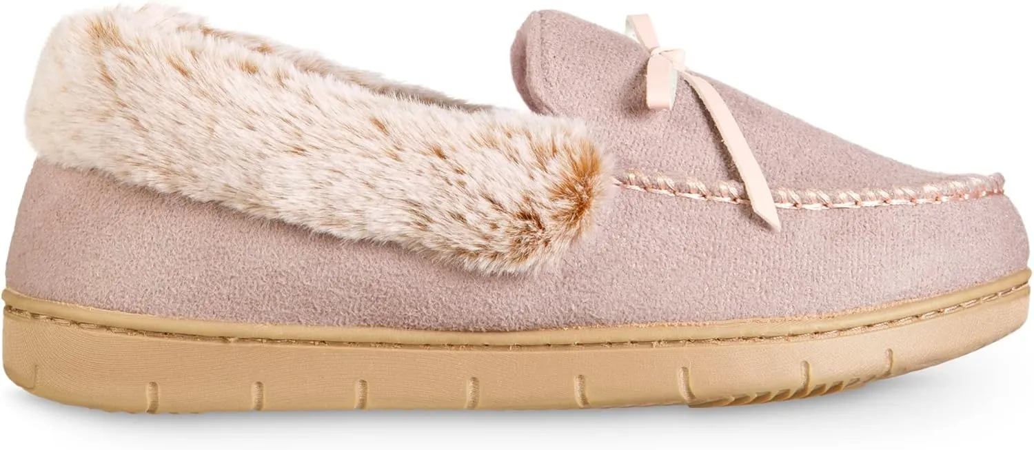 isotoner Women's Microsuede Moccasin Slippers Non-Slip, Indoor/Outdoor, Memory Foam, Machine Washable