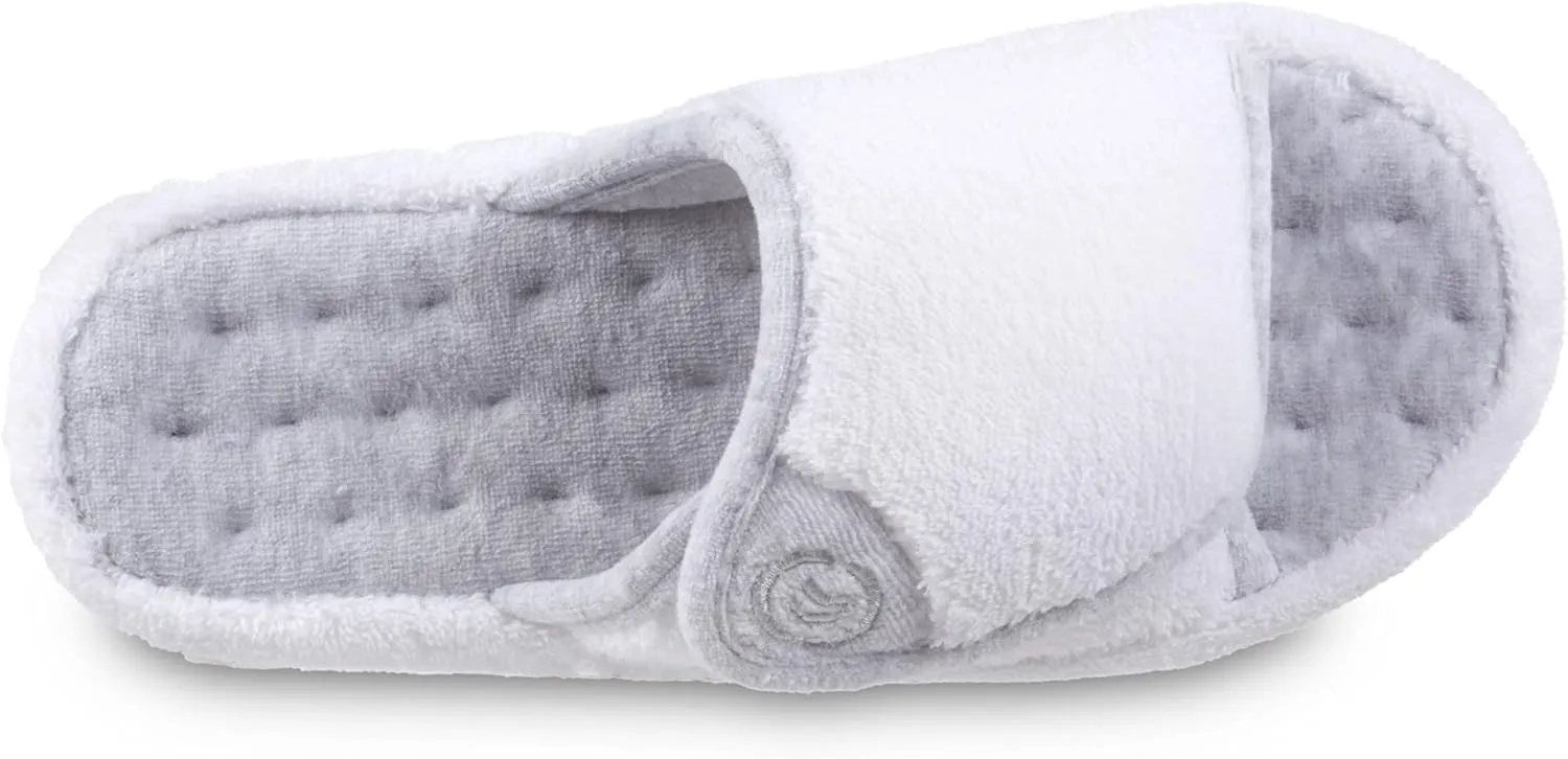 isotoner Women's Terry Spa Slip On Slide Slipper with Memory Foam for Indoor/Outdoor Comfort
