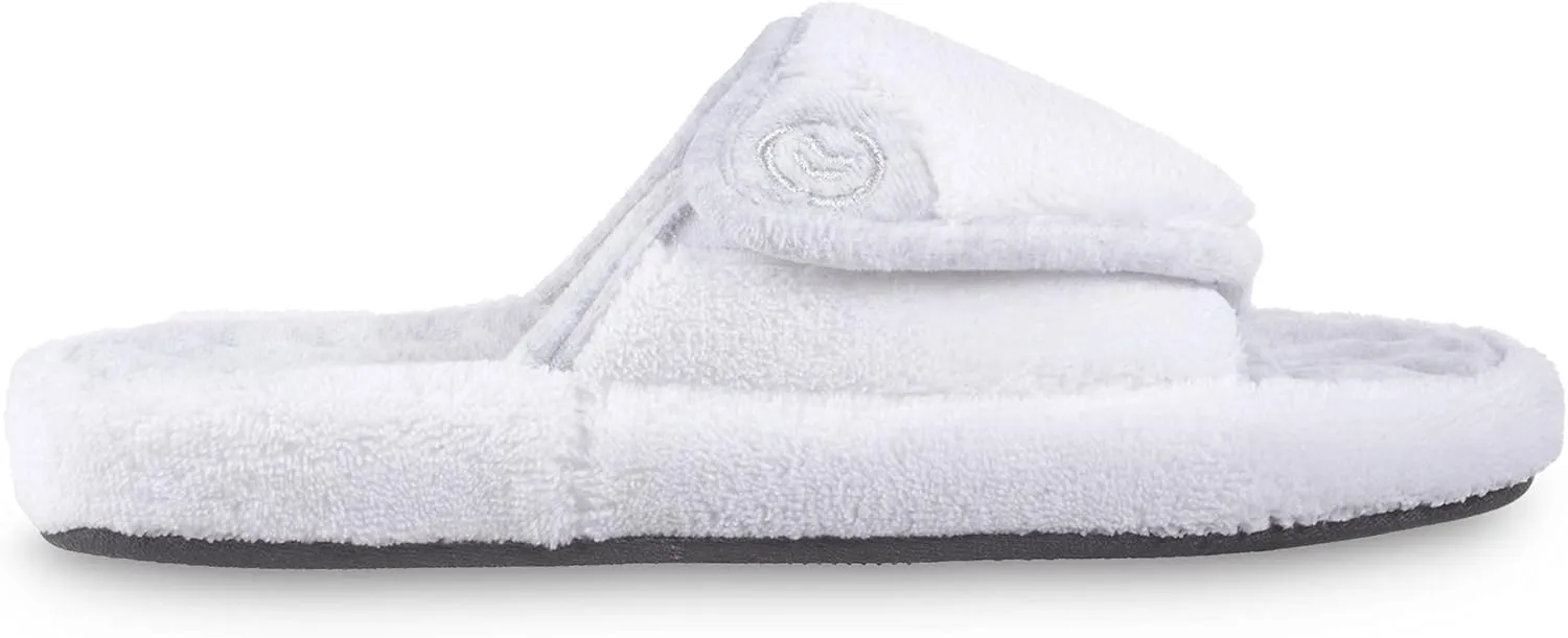 isotoner Women's Terry Spa Slip On Slide Slipper with Memory Foam for Indoor/Outdoor Comfort