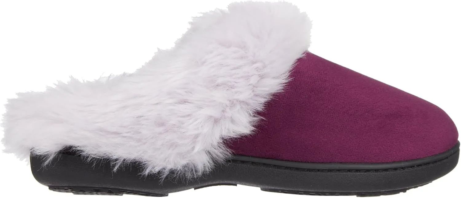 isotoner Women's Velour Hoodback Slipper: Non-Slip Sole, Indoor/Outdoor, Memory Foam, Machine Washable