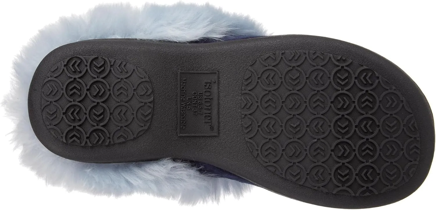 isotoner Women's Velour Hoodback Slipper: Non-Slip Sole, Indoor/Outdoor, Memory Foam, Machine Washable
