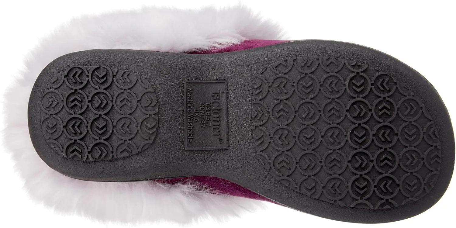 isotoner Women's Velour Hoodback Slipper: Non-Slip Sole, Indoor/Outdoor, Memory Foam, Machine Washable