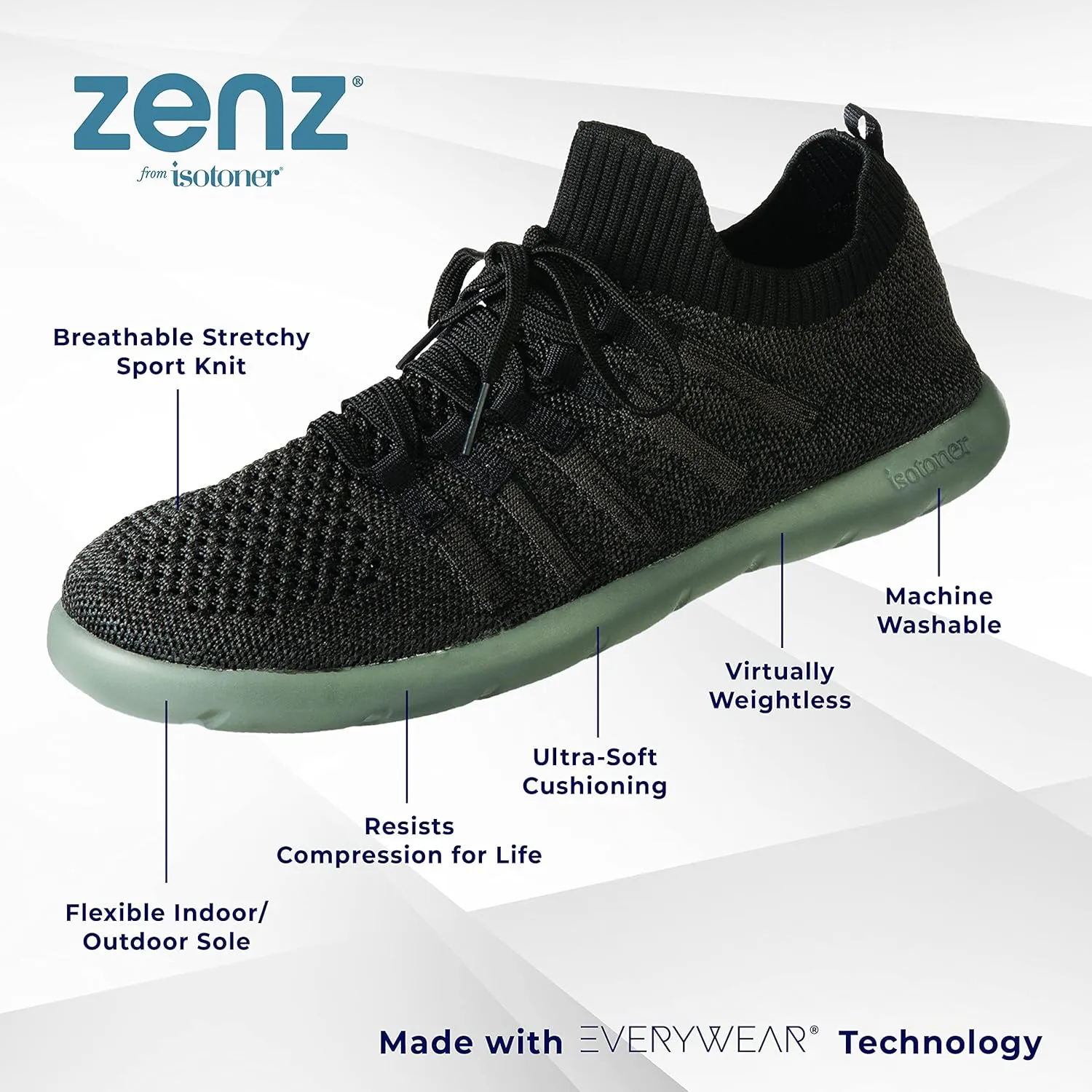isotoner Zenz Mens Lace Up Slippers, Lightweight Unlined Sport Knit Slip-Ons