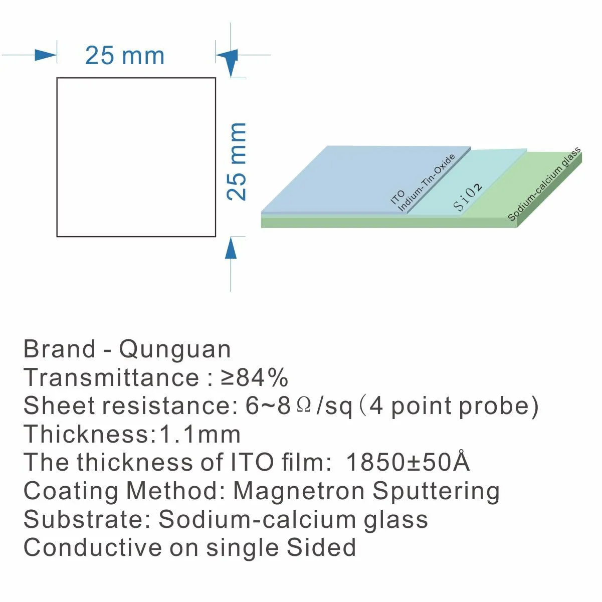 ITO Coated Conductive Glass 25mm×25mm Cover Slides superconducting Low Resistance <10 ohm/sq (76 Pcs)