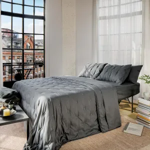 J'Chervianne Embroidery Queen Comforter Set - 7 Pieces Bed in a Bag Set, All Season Soft Bedding Sets with Comforter, Pillow Shams, Flat Sheet, Fitted Sheet and Pillowcases (Dark Grey, Queen)