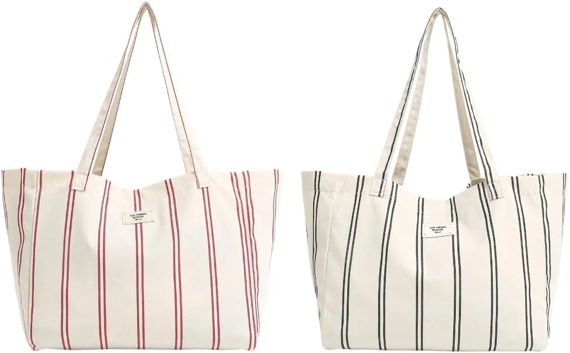 Jeelow Large Capacity Canvas Tote Bag Wide Straps Durable Shoulder Handbag for Women Daily Use Travel Shopping