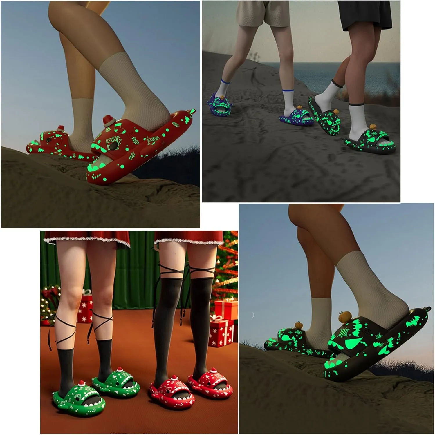 Jfxgjuv Sharklas Polares, Sharky Chanclas Originales, Anglerfish Slides, Cloud Shark Slides in The Dark Thick Sole Non-Slip Open Toe Shark Slippers