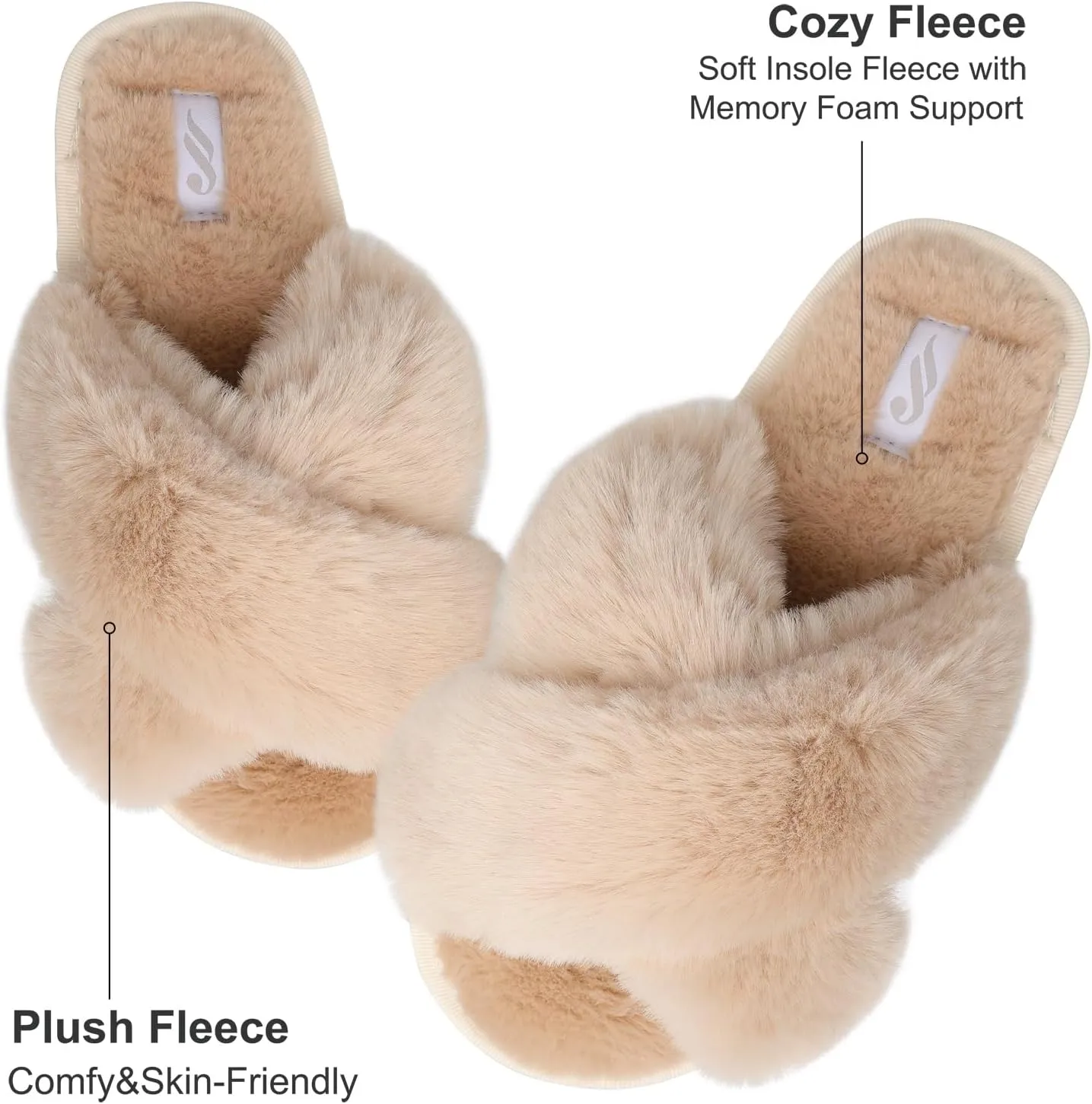 JIASUQI Women's Open Toe Slippers Fuzzy Fluffy House Slippers for Women Cozy Criss Cross Furry Slides Slippers