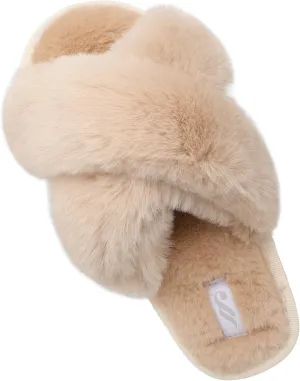 JIASUQI Women's Open Toe Slippers Fuzzy Fluffy House Slippers for Women Cozy Criss Cross Furry Slides Slippers