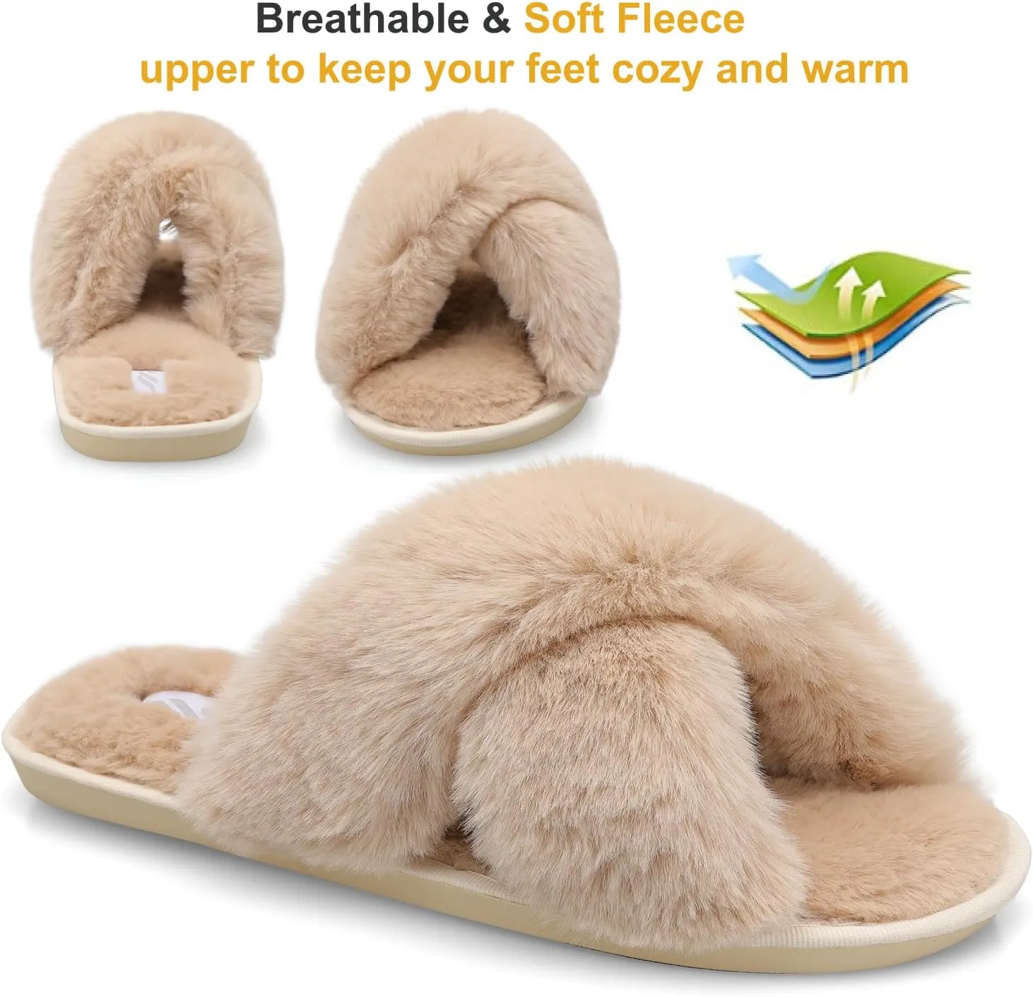 JIASUQI Women's Open Toe Slippers Fuzzy Fluffy House Slippers for Women Cozy Criss Cross Furry Slides Slippers