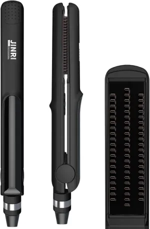 JINRI Volumizing Hair Iron, Ceramic Flat Iron for Frizz, Shinier & Smoother, Hair Styling Tools, Adjustable Temp, 360 ° Tail Rotation, for Short Or Thin Hair, Black
