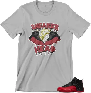 Jordan 12 Flu Game Black Varsity Red Shirt to Match Sneakers Men's Tee