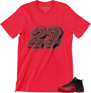 Jordan 12 Flu Game Black Varsity Red Shirt to Match Sneakers Men's Tee