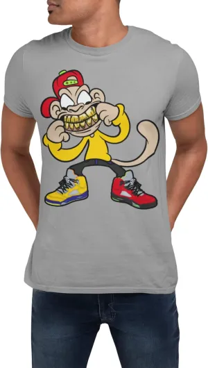 Jordan What The 5 Monkey Man Grill Men's Matching The Sneaker Urban Clothing T Shirt Small