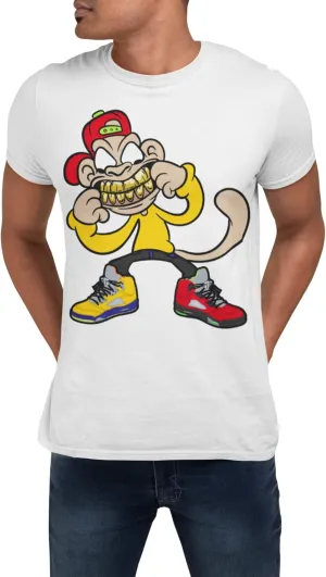 Jordan What The 5 Monkey Man Grill Men's Matching The Sneaker Urban Clothing T Shirt Small
